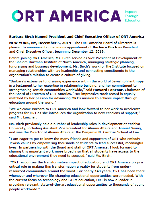 OA FBarbara Birch Named Chief Executive Officer